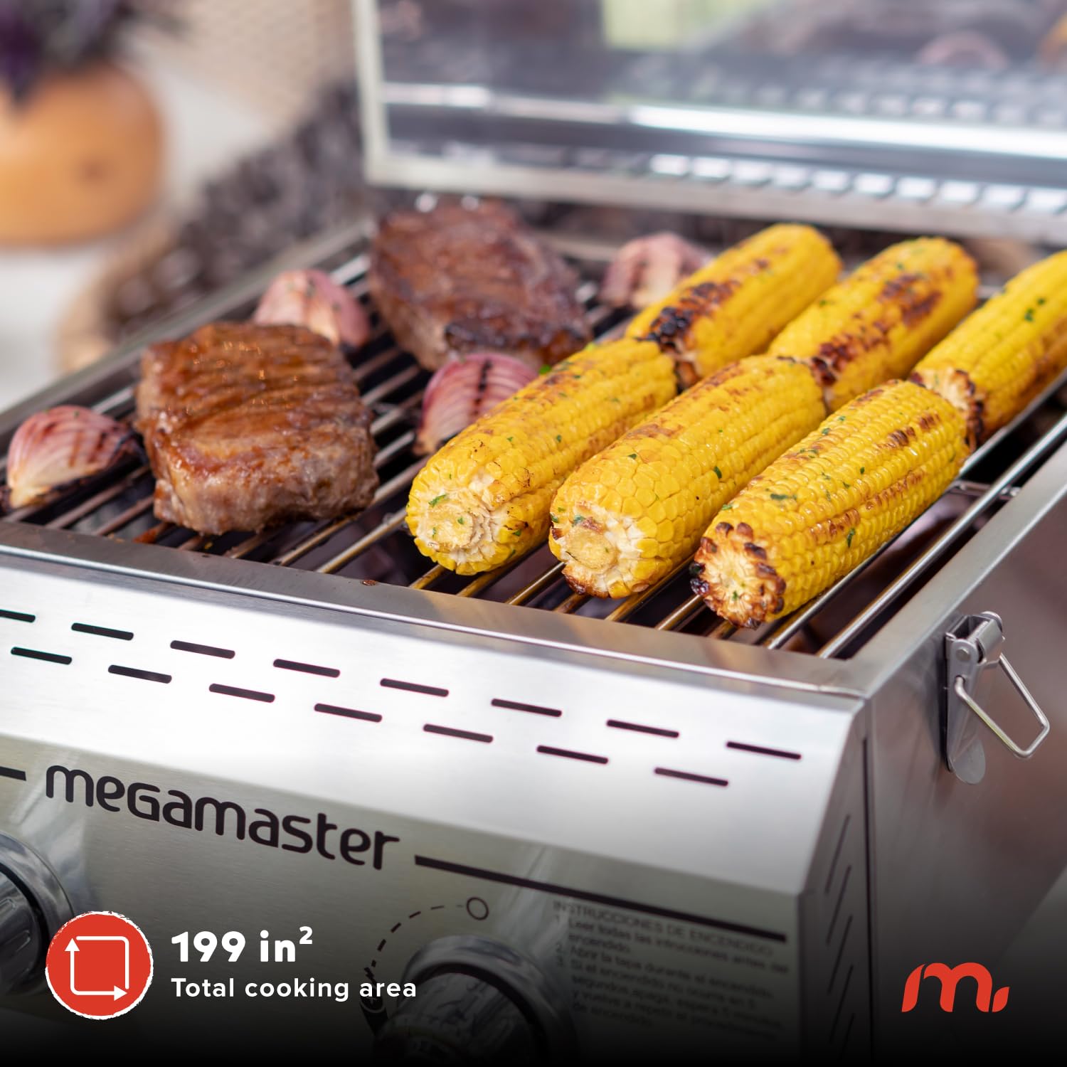 Megamaster stainless steel lid locks to secure food during transport.