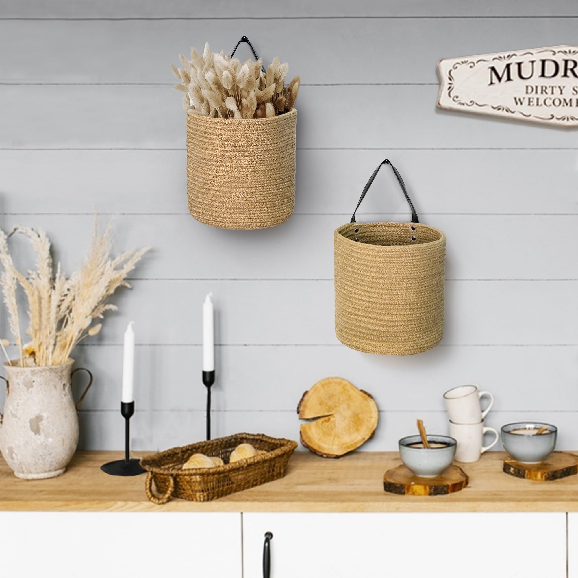 MEGASKET farmhouse-style organizer with natural jute texture