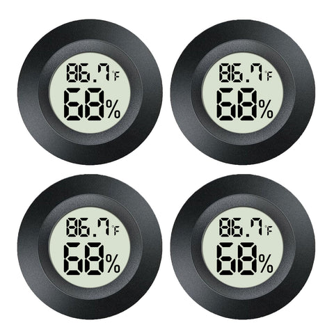 MEGGSI 4-pack mini hygrometer shows indoor/outdoor temperature and humidity at a glance.