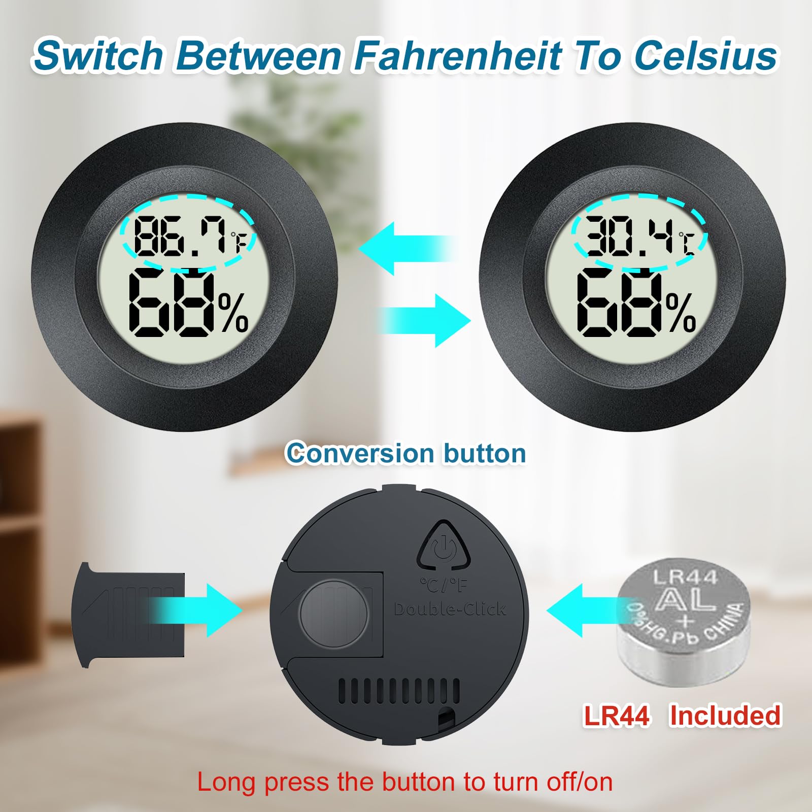 MEGGSI mini digital hygrometer aids jar storage humidity monitoring and moisture control.