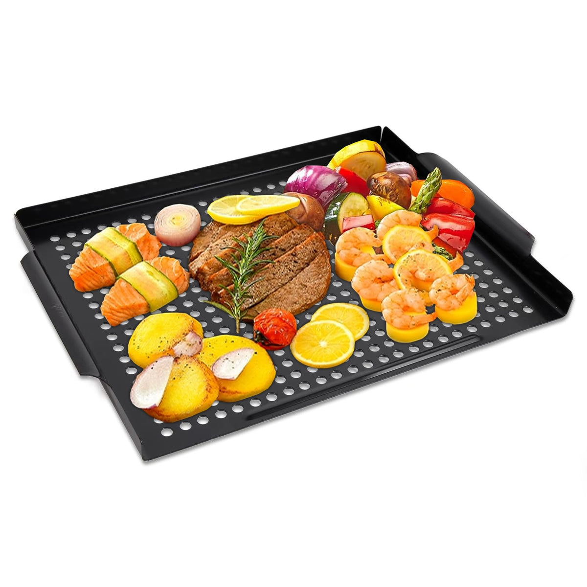 MEHE Vegetable Grill Basket top view shows a spacious surface for grilling veggies
