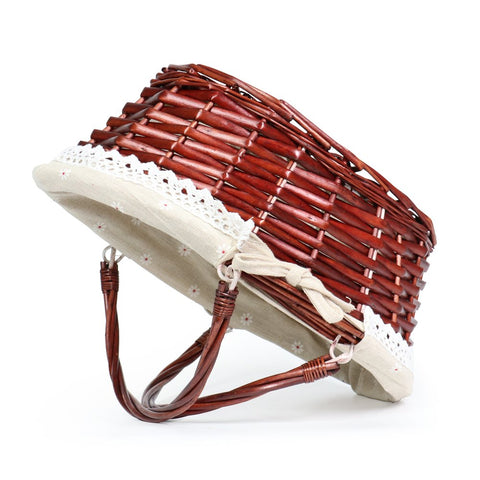 MEIEM brown wicker basket showing weave and interior.