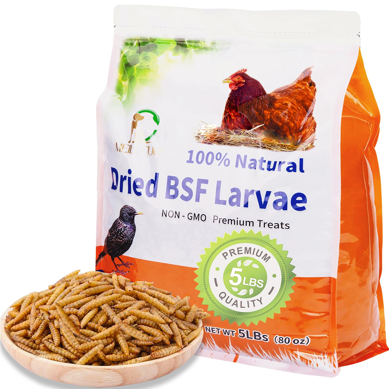 MEILLEURE 5lbs dried BSF larvae in resealable bag boost poultry protein.