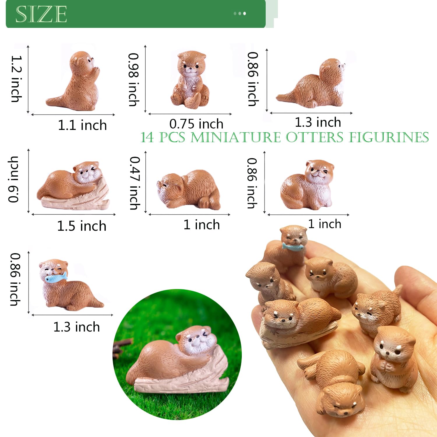 Mejixiwell mini otter figurines for enhancing moss landscapes and terrariums.