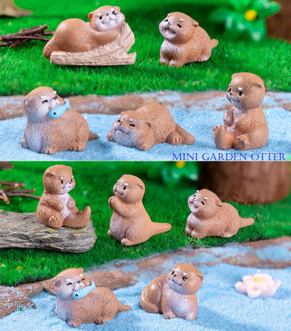 Mejixiwell otter figurines as cake decor and DIY craft accents.