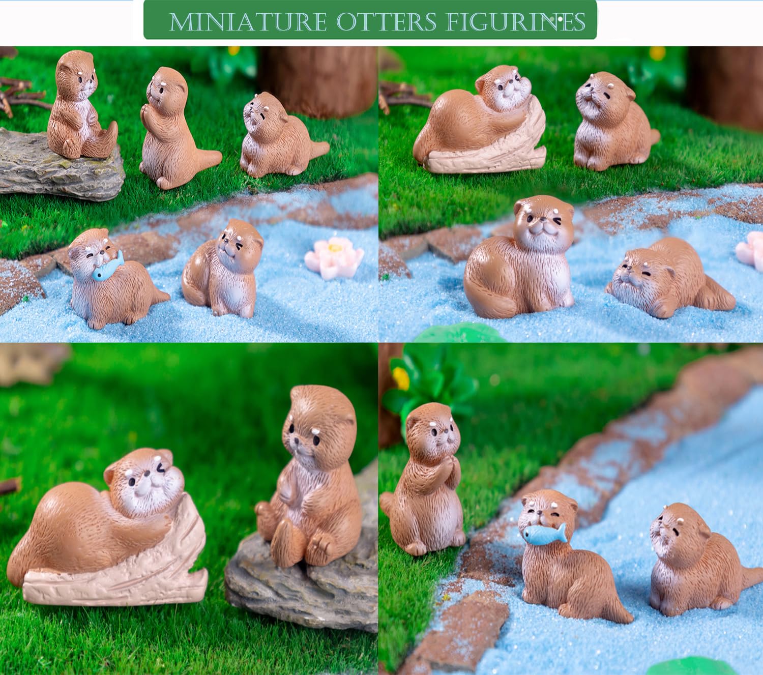 Mejixiwell otter figurines for aquarium decor and fish tanks.