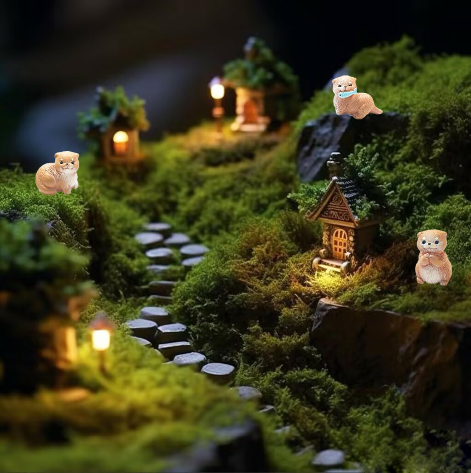 Mejixiwell otter figurines set for patio and yard fairy garden accents.