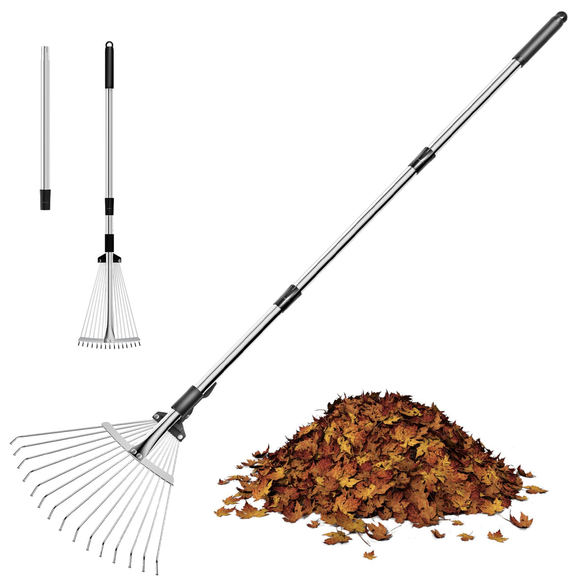 Mekeet garden rake extendable head for versatile yard cleanup.