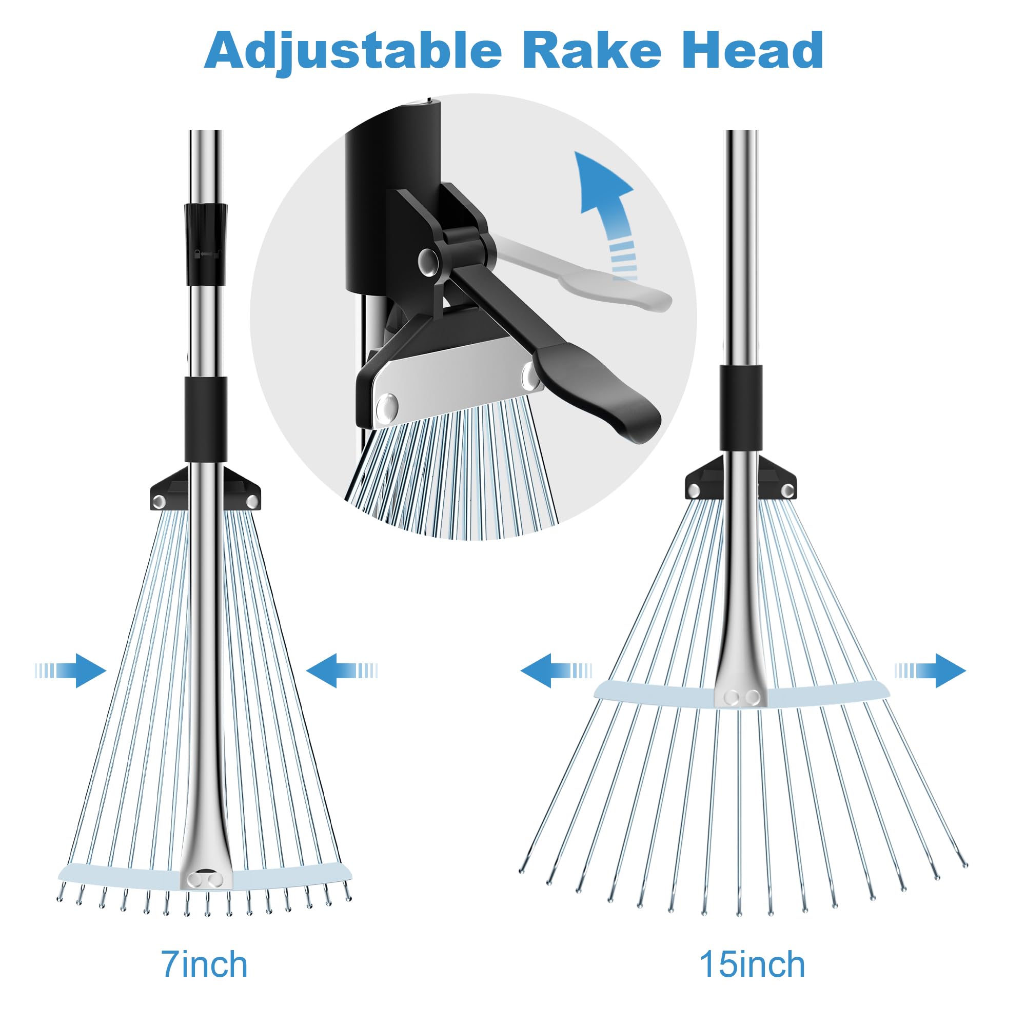 Mekeet stainless steel rake head resists rust for lasting use.