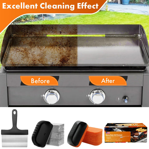 MEKER griddle brush with handle for easy reach and safe cleaning