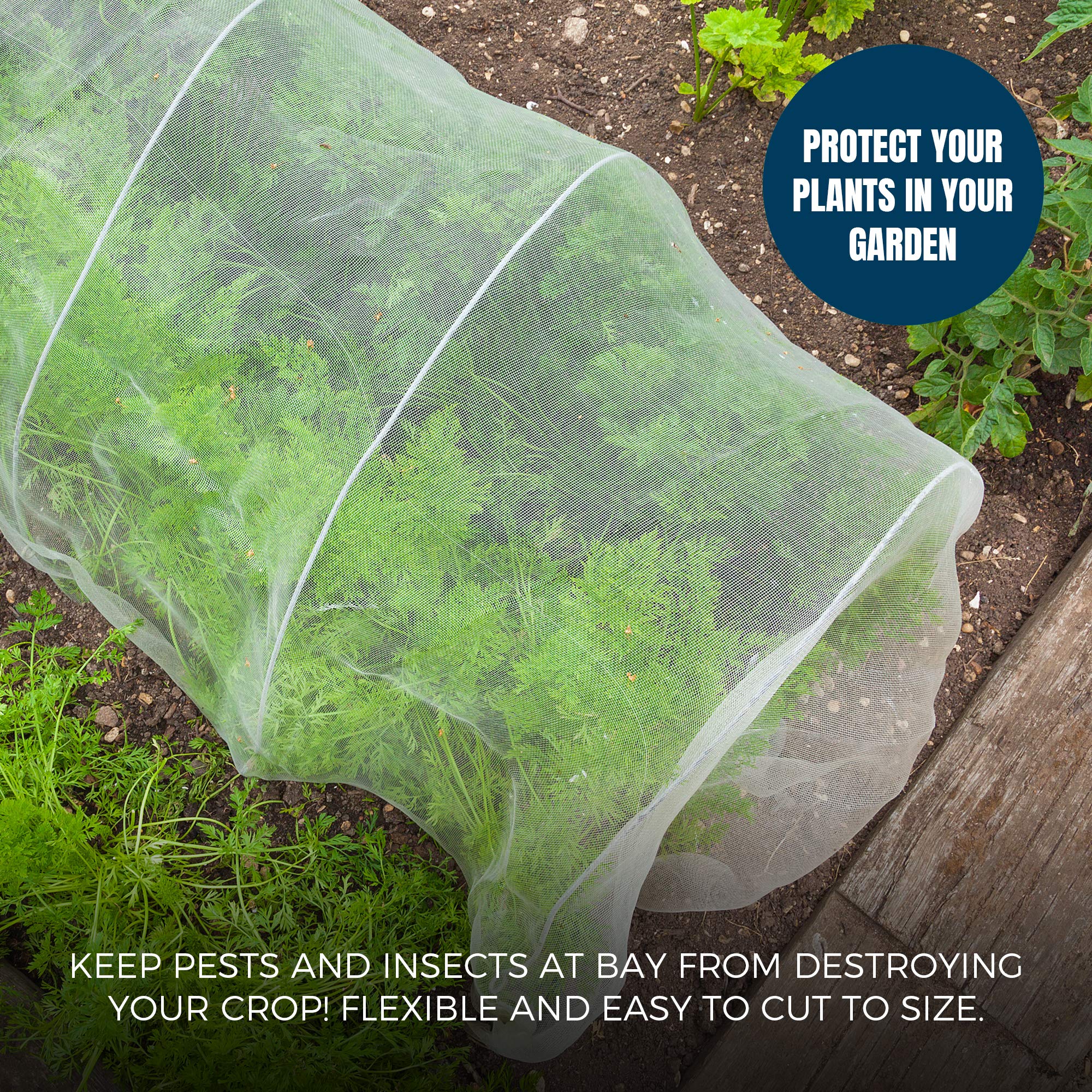 MEKKAPRO netting draped over plants blocks birds and insects without crowding.