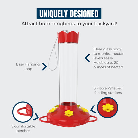 MEKKAPRO five-port design attracts multiple hummingbirds to your yard.