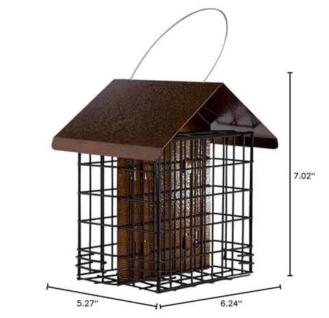 MEKKAPRO suet cake holder with roof shields birds from elements.