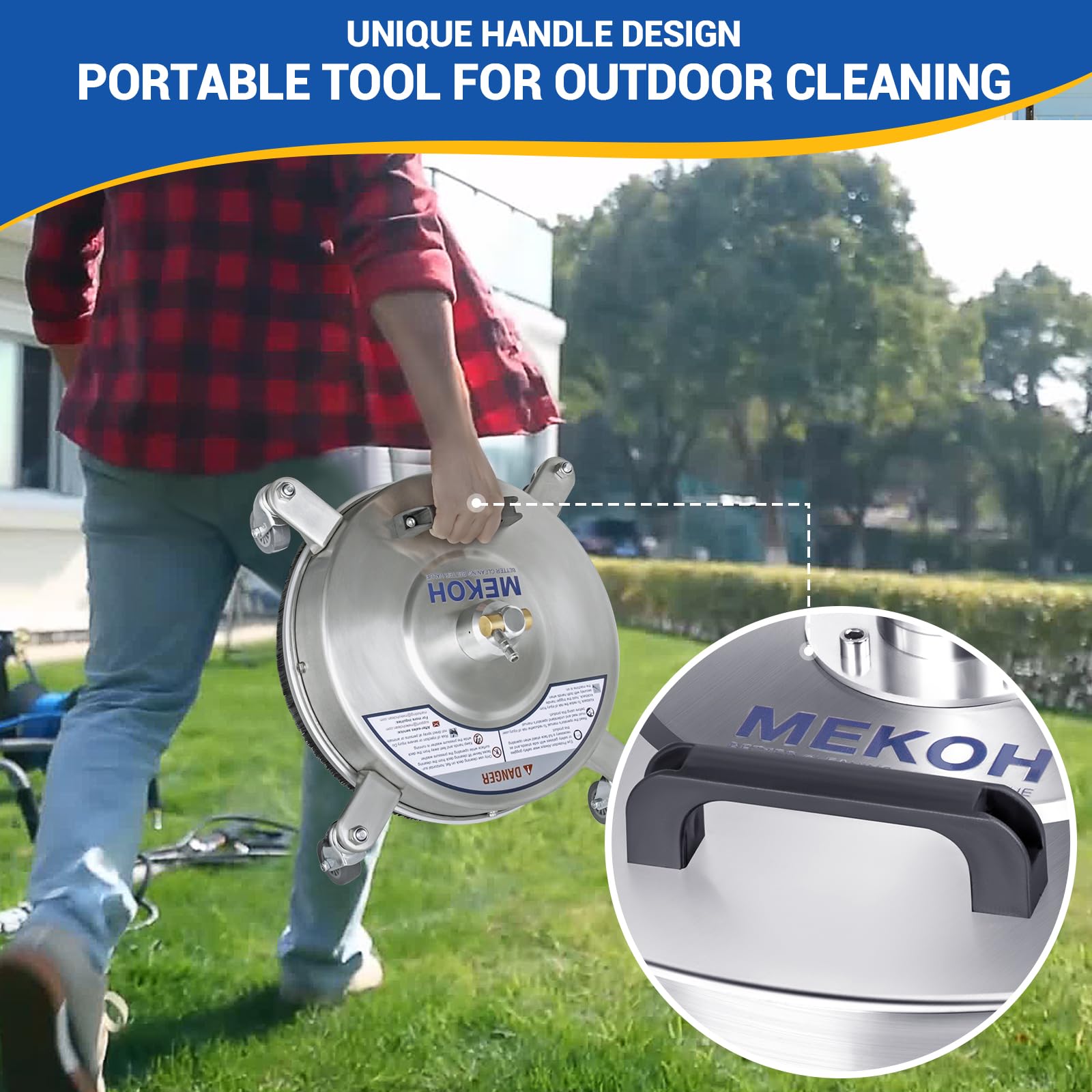 MEKOH extension wand included for added reach in outdoor cleaning