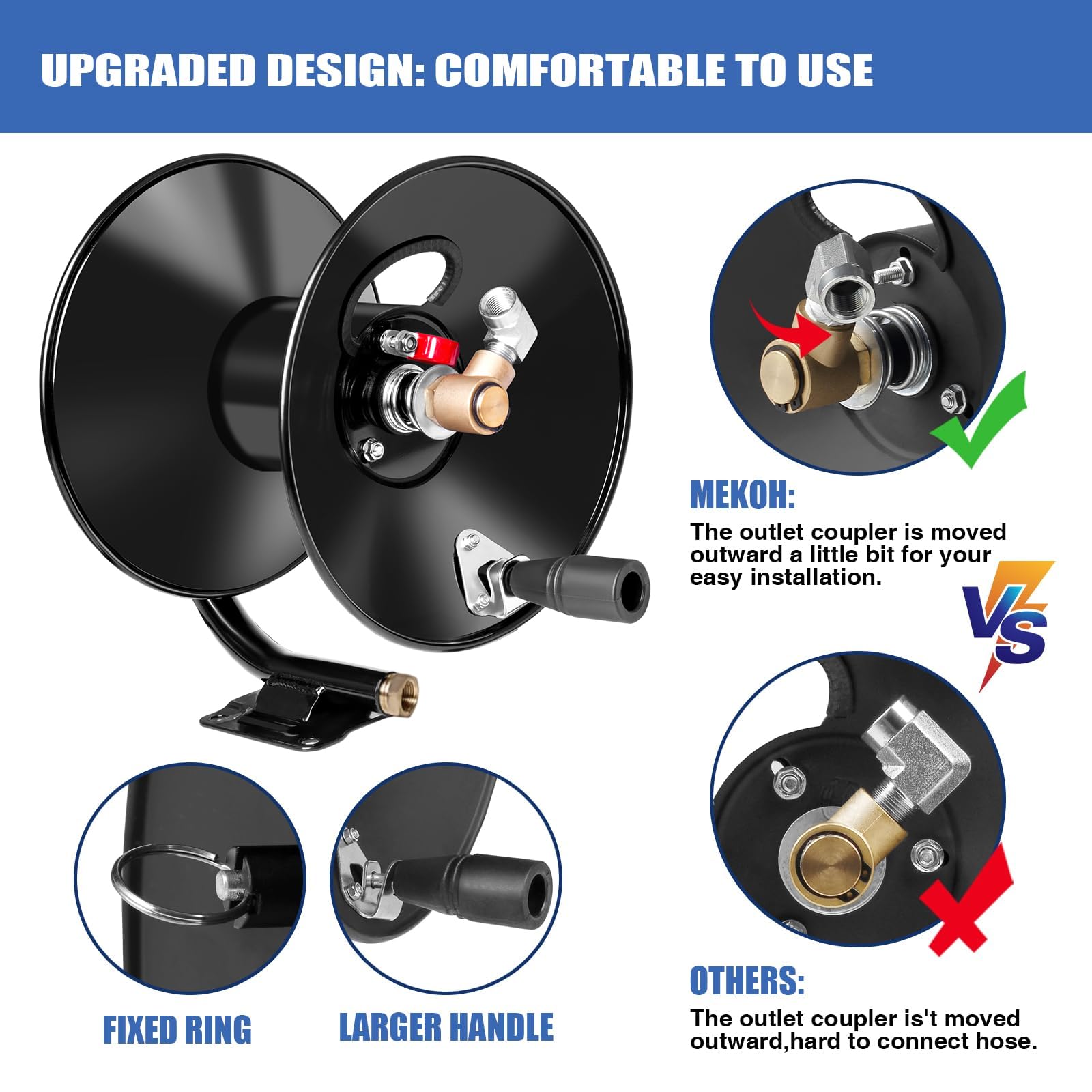 MEKOH brass swivel detail enables smooth, leak-free operation