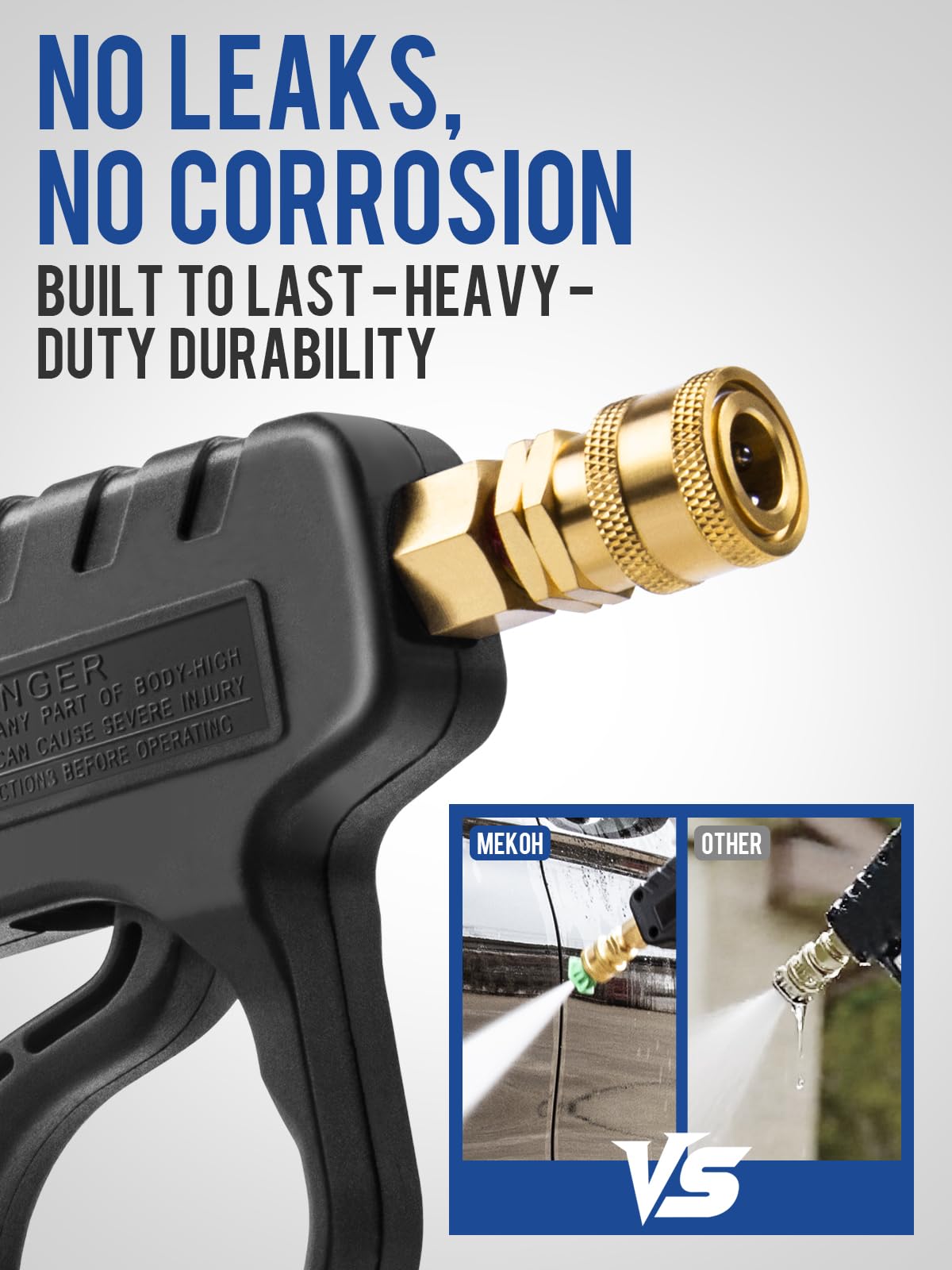 MEKOH Short Gun Pro 1/4 inch outlet enables compatibility with foam cannons and wands.