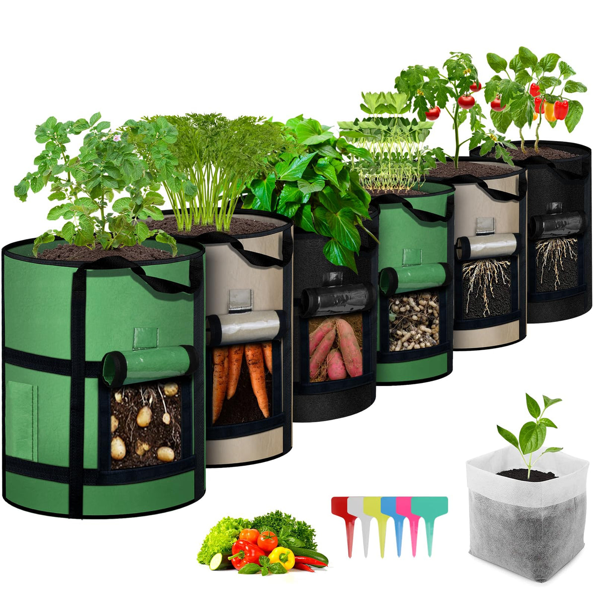 MEKOLIFE 10gal potato grow bag with viewing window for precise harvest timing.