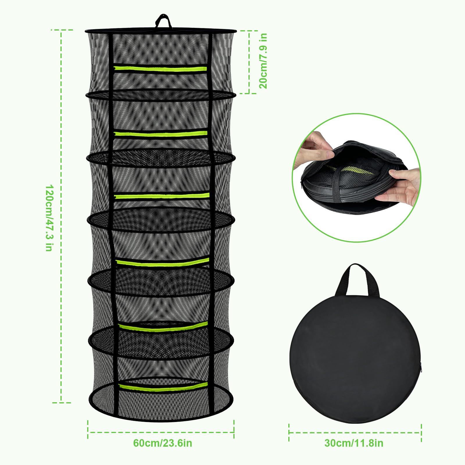 Mekolife hanging drying rack with green zipper supports pest-free drying.