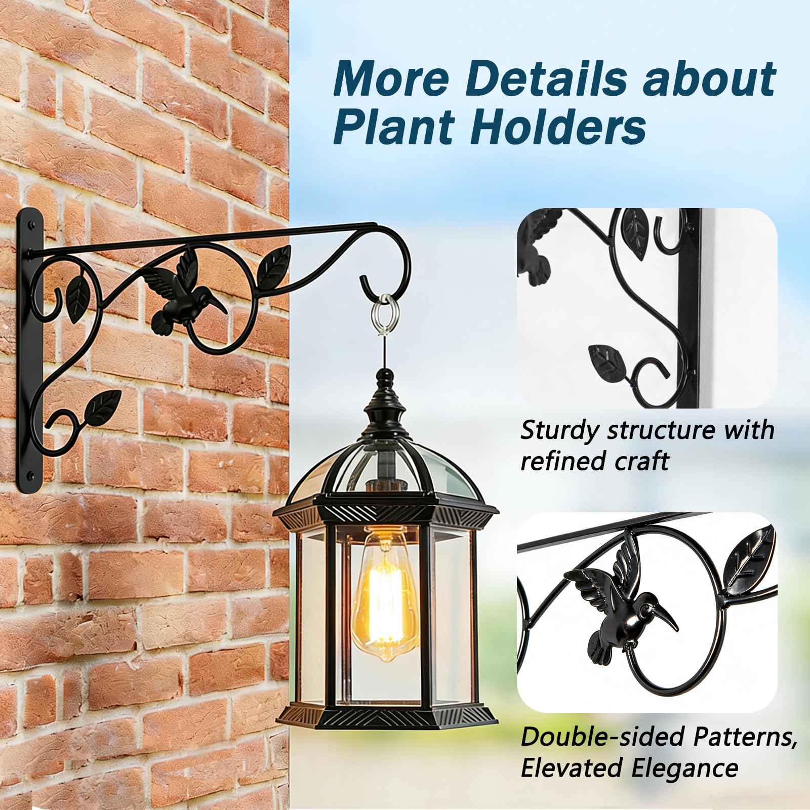 The mekpiwu patio arrangement shows outdoor-ready hooks compatible with planters and accessories.