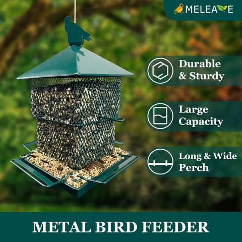Meleave heavy-duty metal green bird feeder built for year-round use
