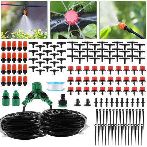 MELIFE 98FT drip irrigation tubing layout for efficient garden watering.