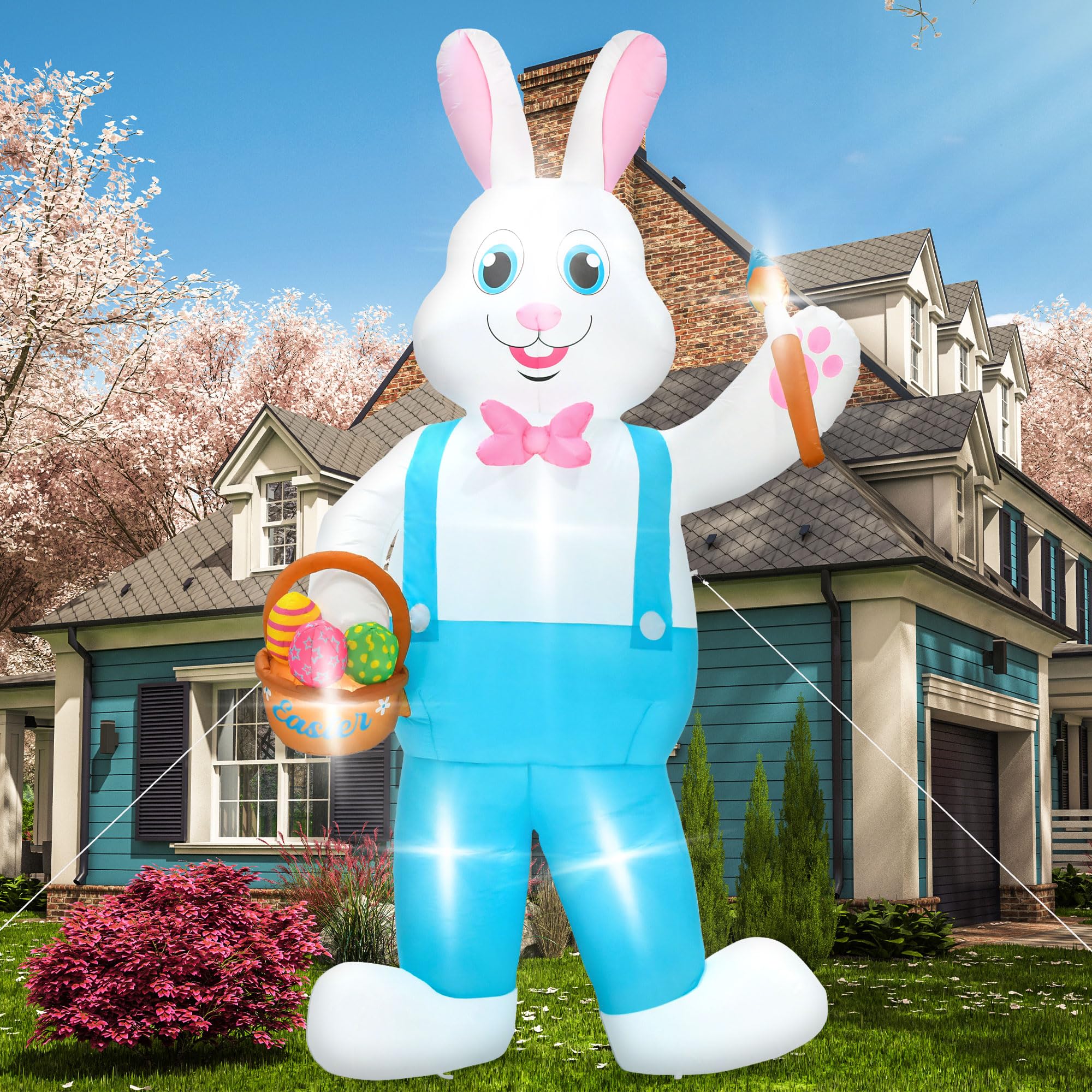 Melisheer 12ft Easter bunny inflatable towering over the yard for festive decoration.