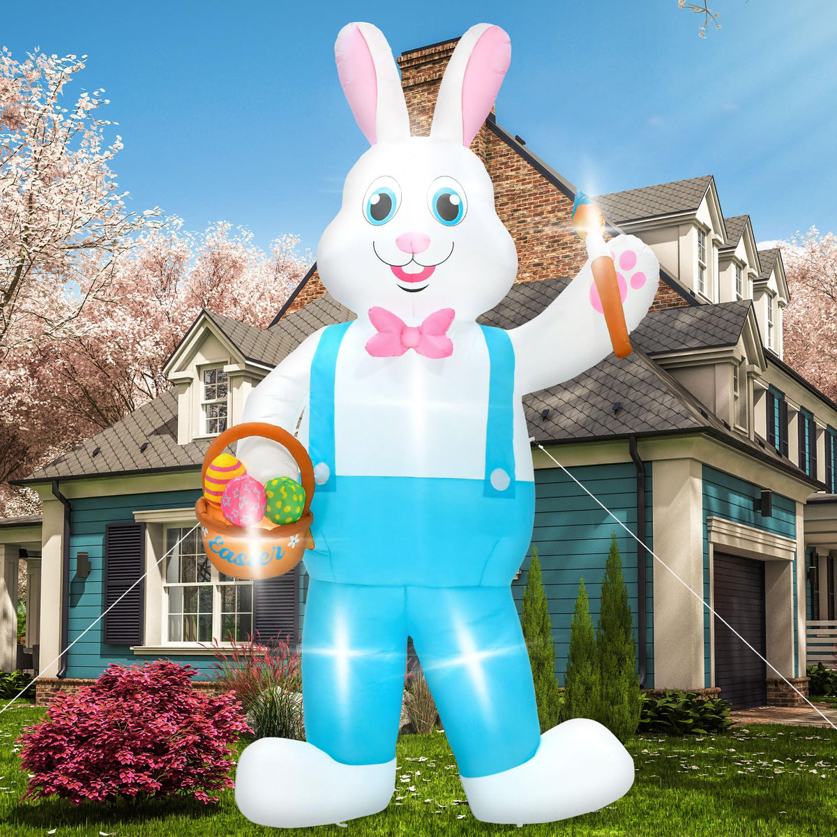 Melisheer 12ft Easter bunny inflatable towering over the yard for festive decoration.