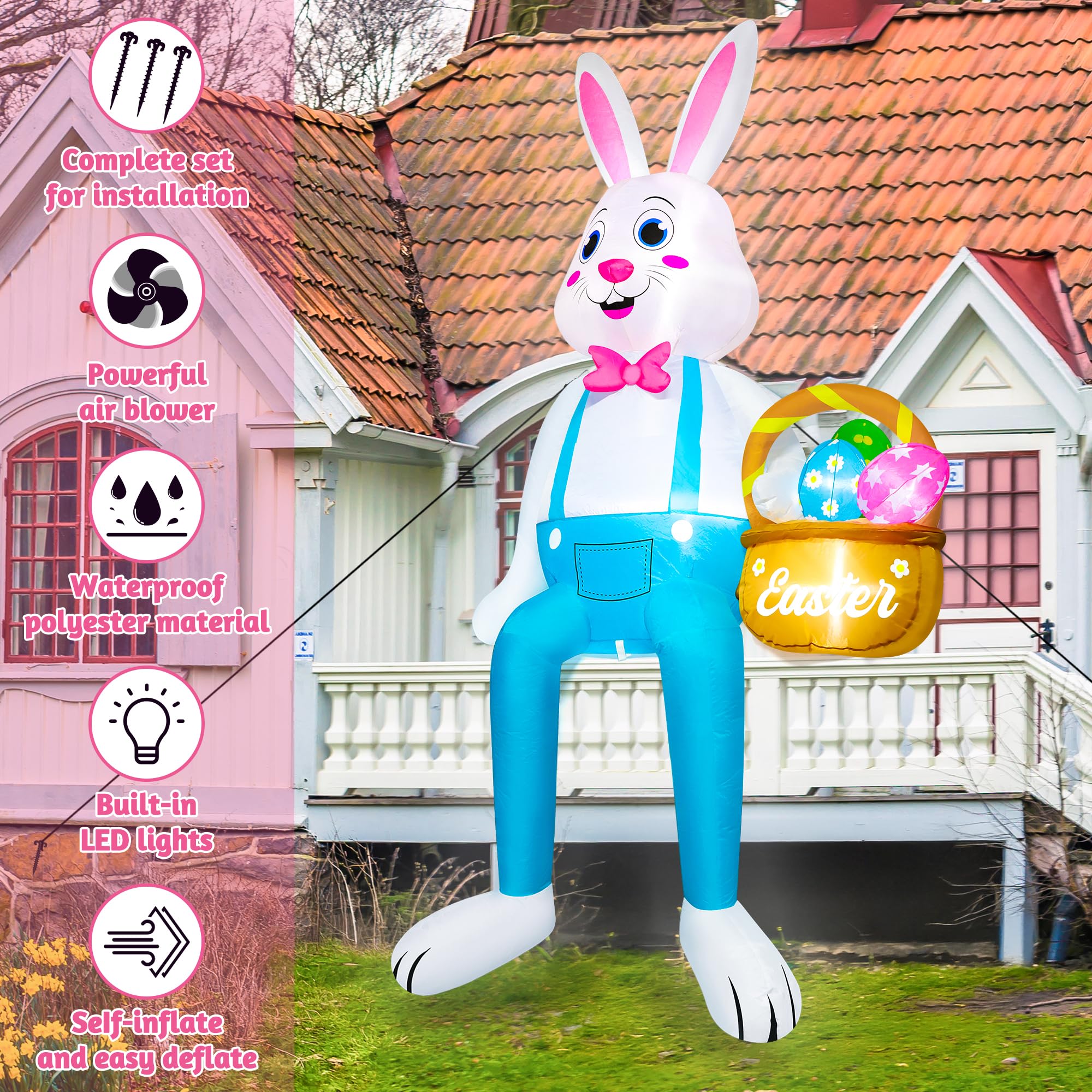 Melisheer self-inflating Easter Bunny enables quick setup.