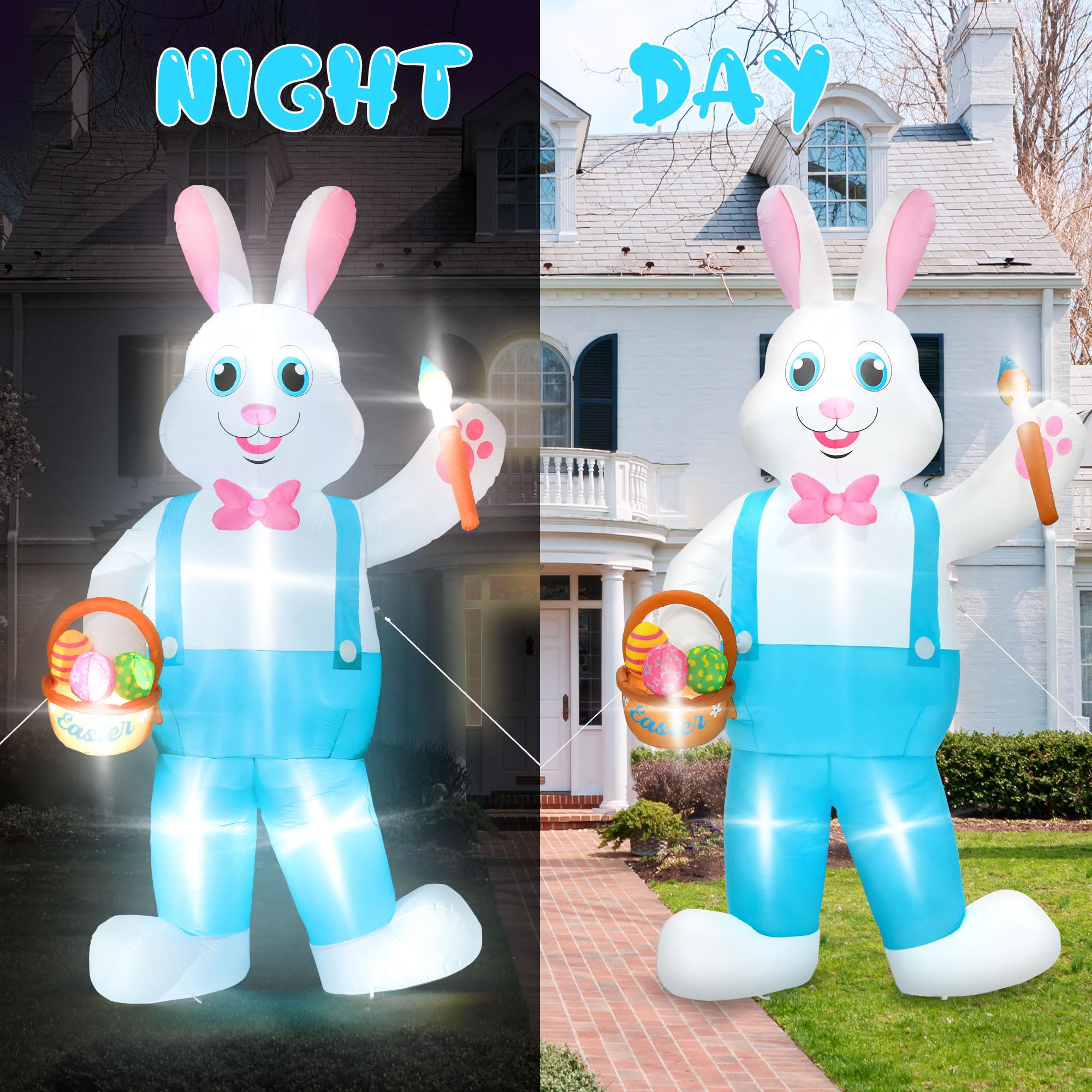 Melisheer Easter inflatable standing bunny with paintbrush and eggs basket visible.