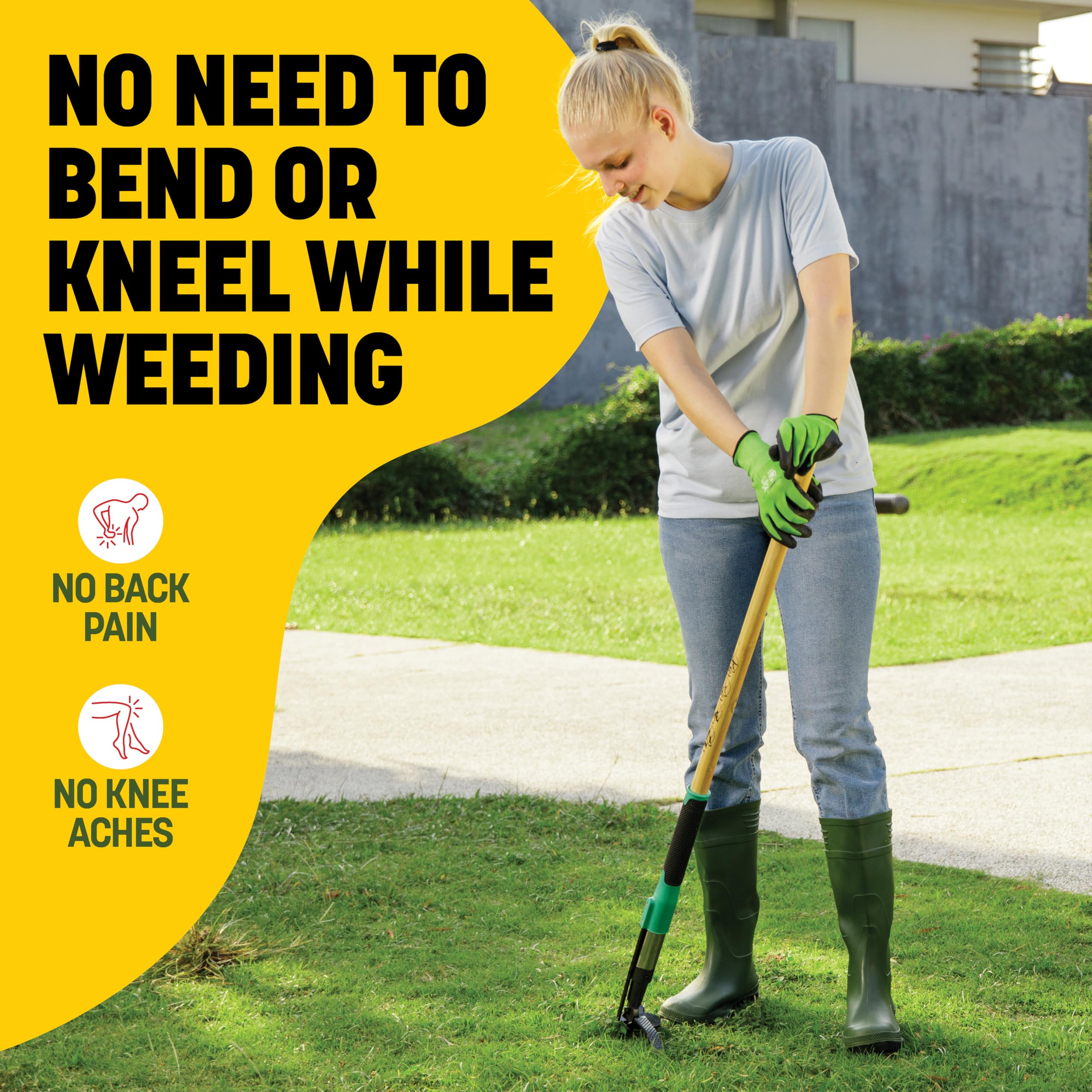 Melissa & Harry Papa's stand-up design reduces bending during garden weeding.