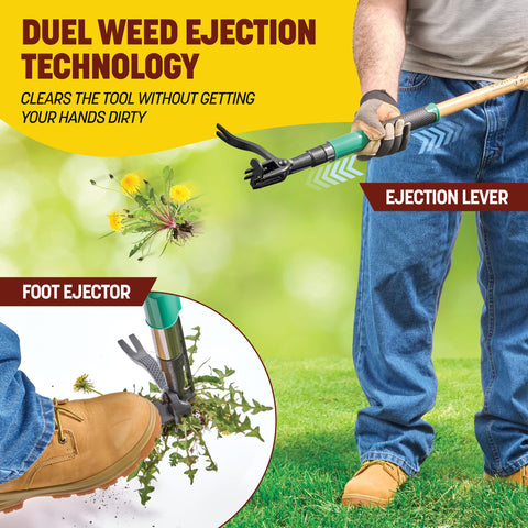 Melissa & Harry Papa's weed puller dual eject system for flexible weed removal.