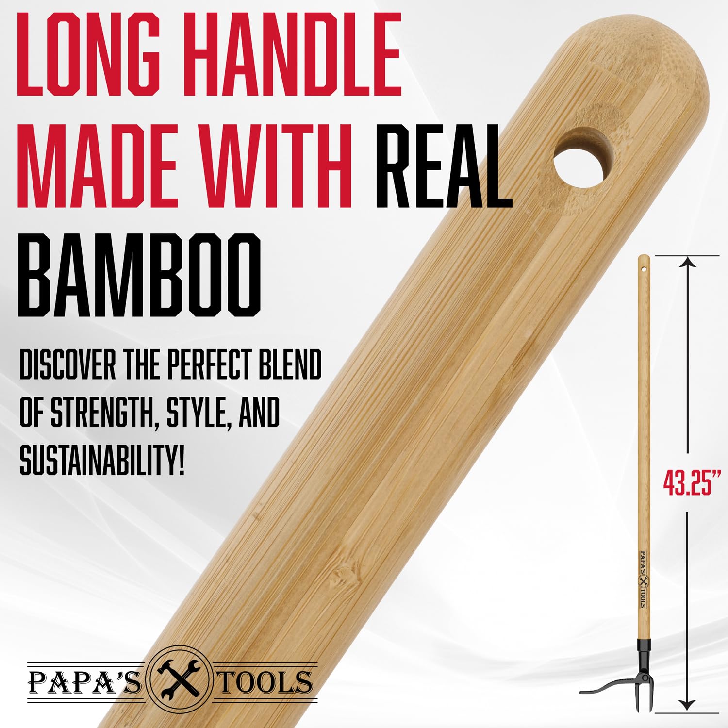 Wooden stand keeps Papas Tools Weeder within reach between sessions.