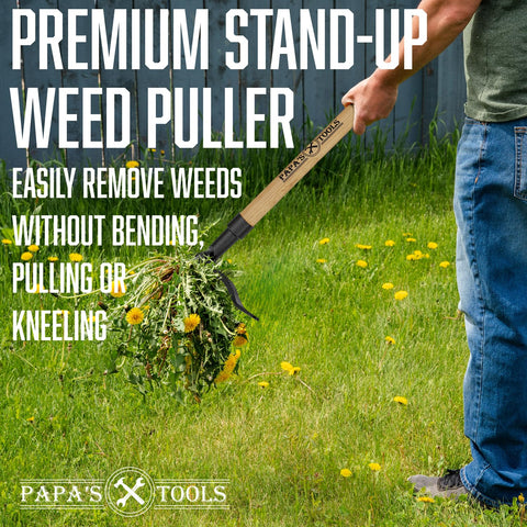 Papas Tools Weeder lightweight design enables seniors to weed with less bending.