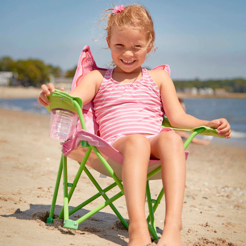 Bella chair shows built-in cup holder for drinks during play.
