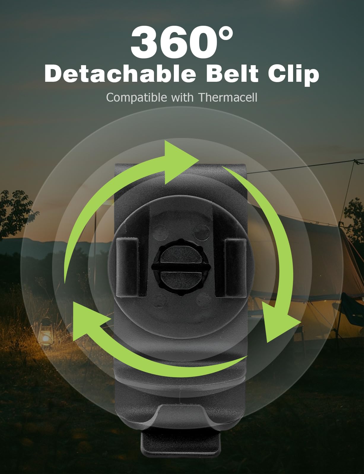 Mellbree 360° rotation clip demonstrates versatile on-the-go attachment.