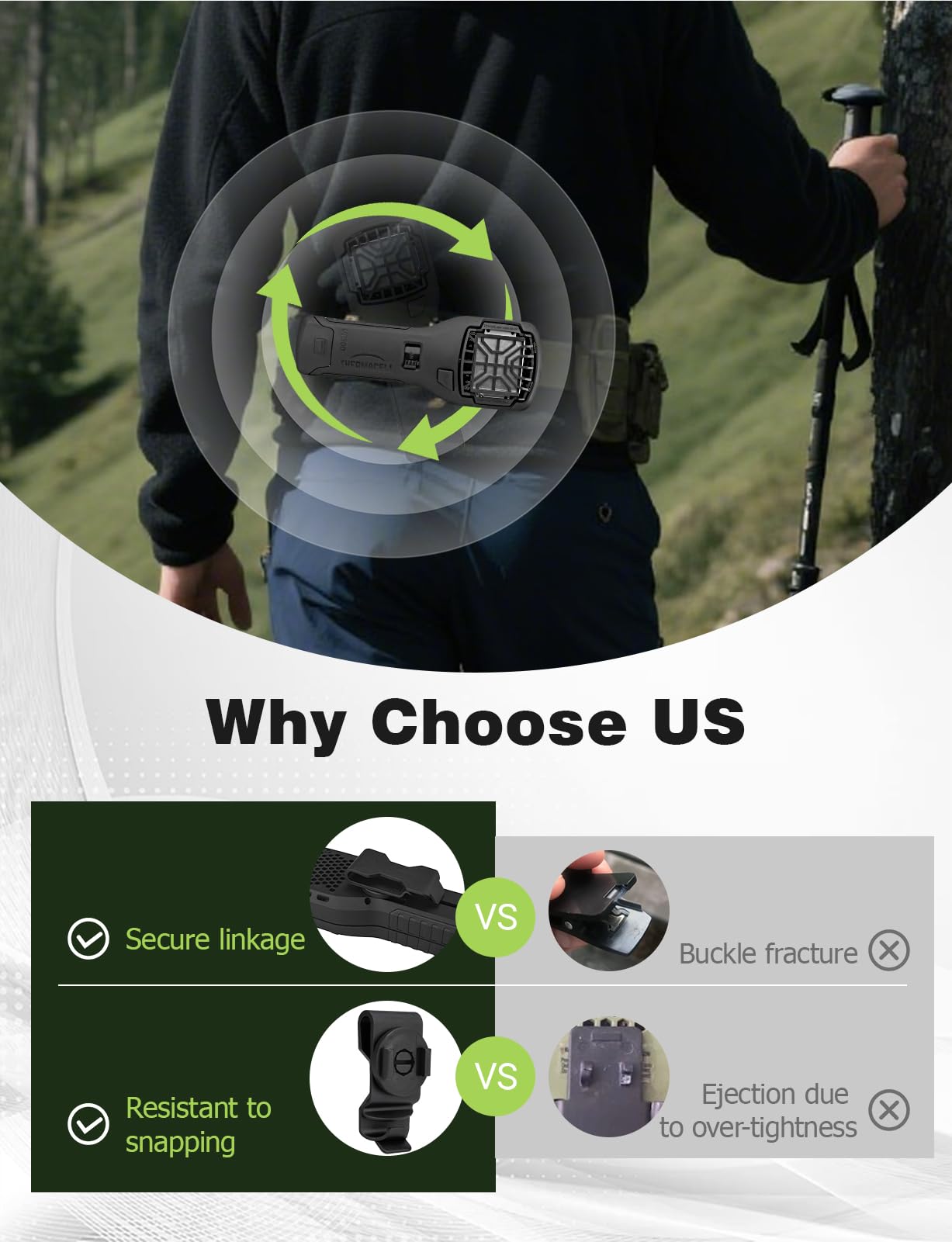 Mellbree wide belt fit clip accommodates belts up to 2.55 inches.