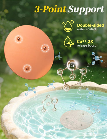 Copper disc installed in a plastic basin reduces maintenance.