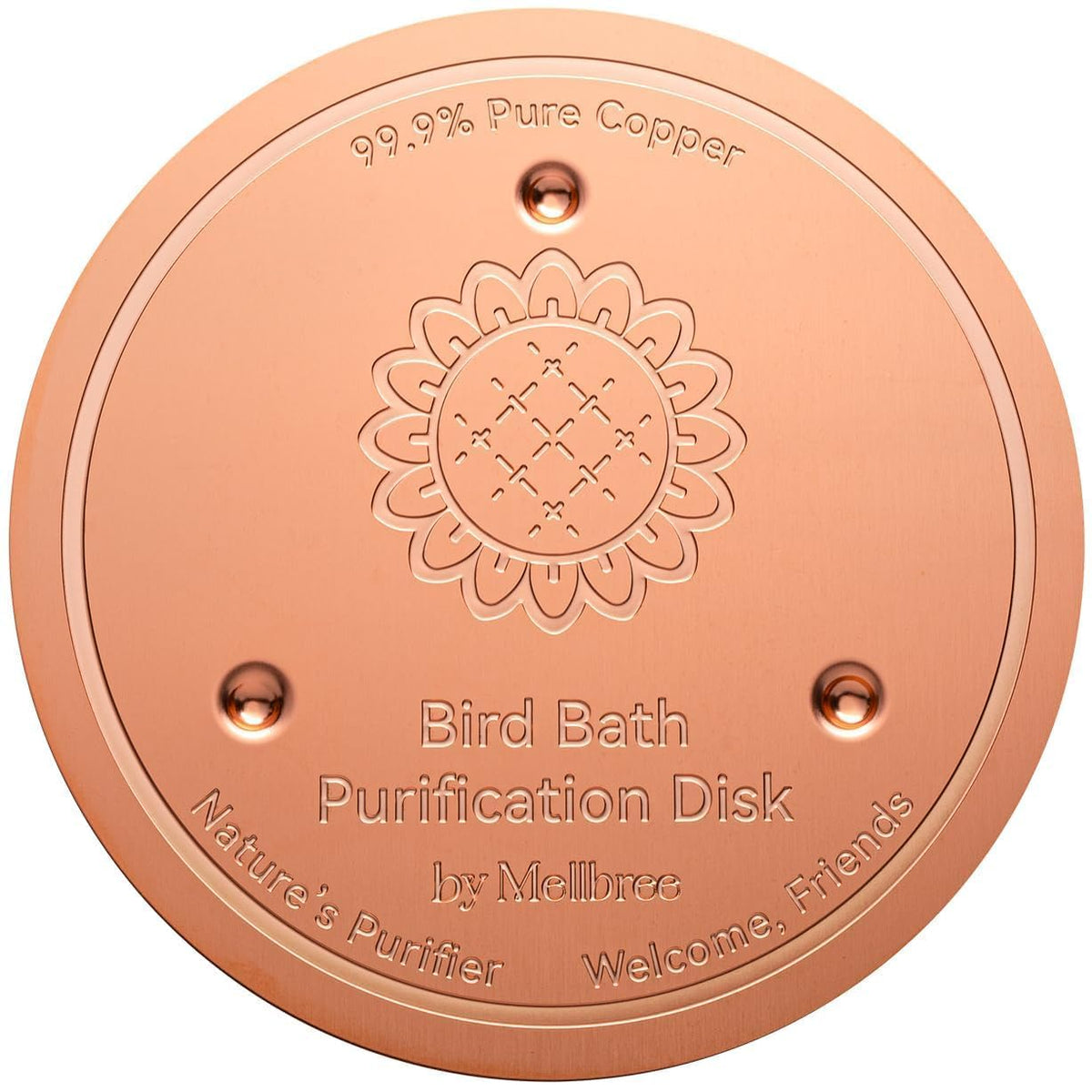 Mellbree Bird Bath Copper Disc resting in a stone basin for clearer water.