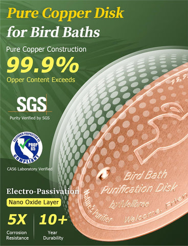 Mellbree Bird Bath Copper Disk close-up highlights robust 0.6mm copper thickness.