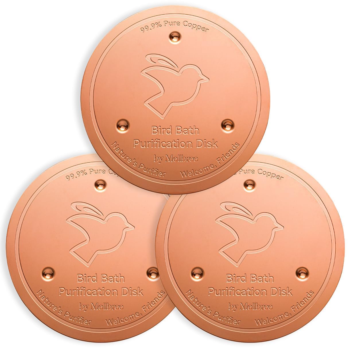 Mellbree bird bath copper disk close-up showing 0.6mm copper for clearer water.