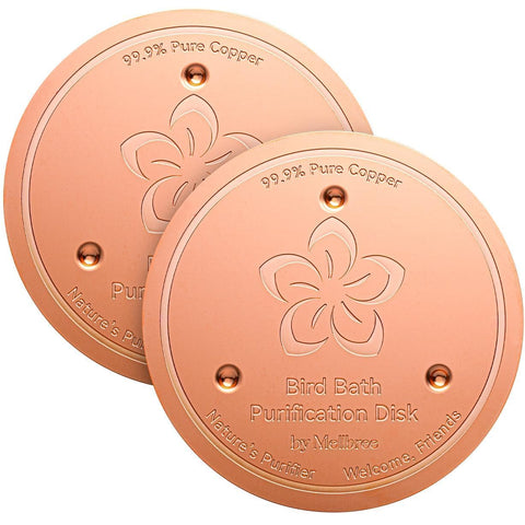 Mellbree bird bath copper disk with flower motif keeps water fresher longer.