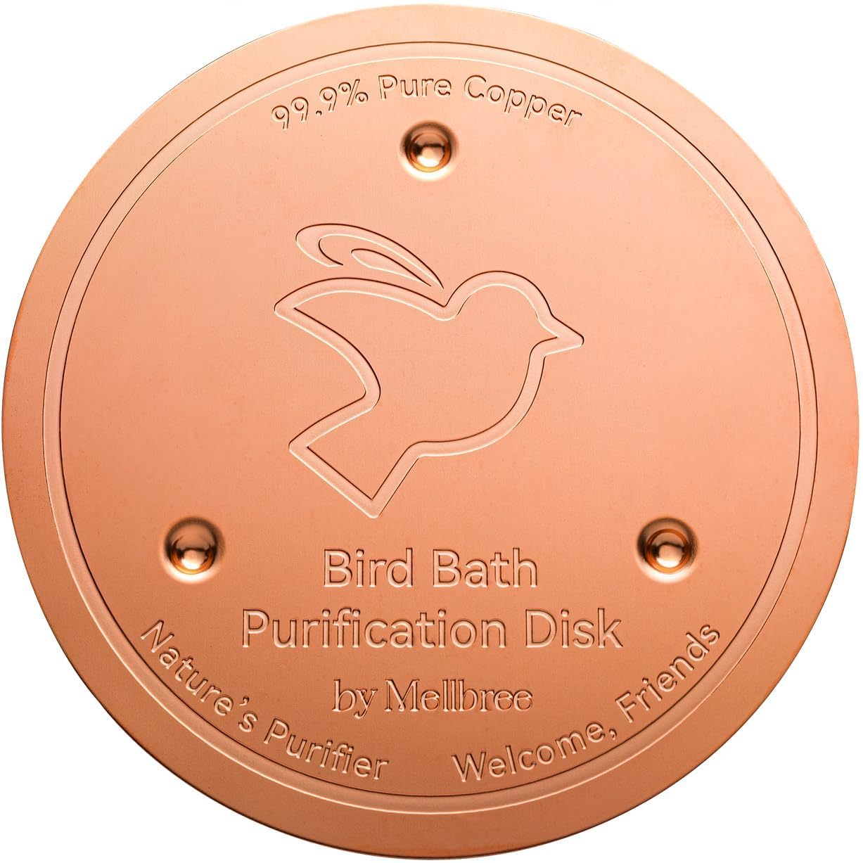 Mellbree Bird Bath Copper Disk front view emphasizing durable copper surface for cleaner water.