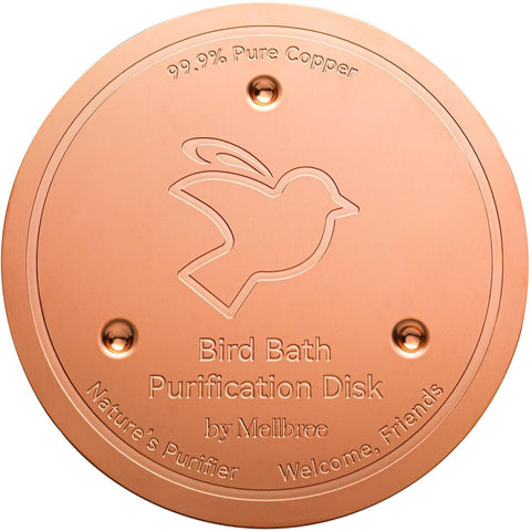 Mellbree Bird Bath Copper Disk front view emphasizing durable copper surface for cleaner water.