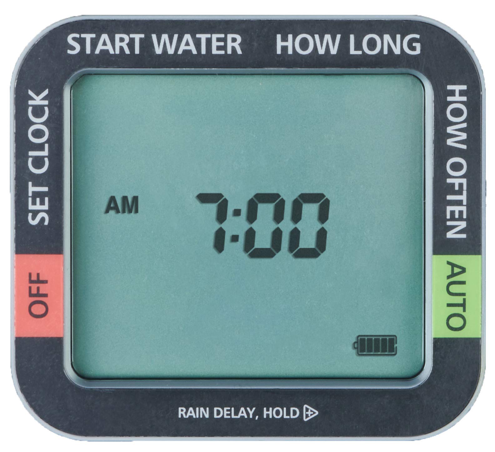 Melnor 65140AMZ rain-delay feature pauses watering during forecasted rain.