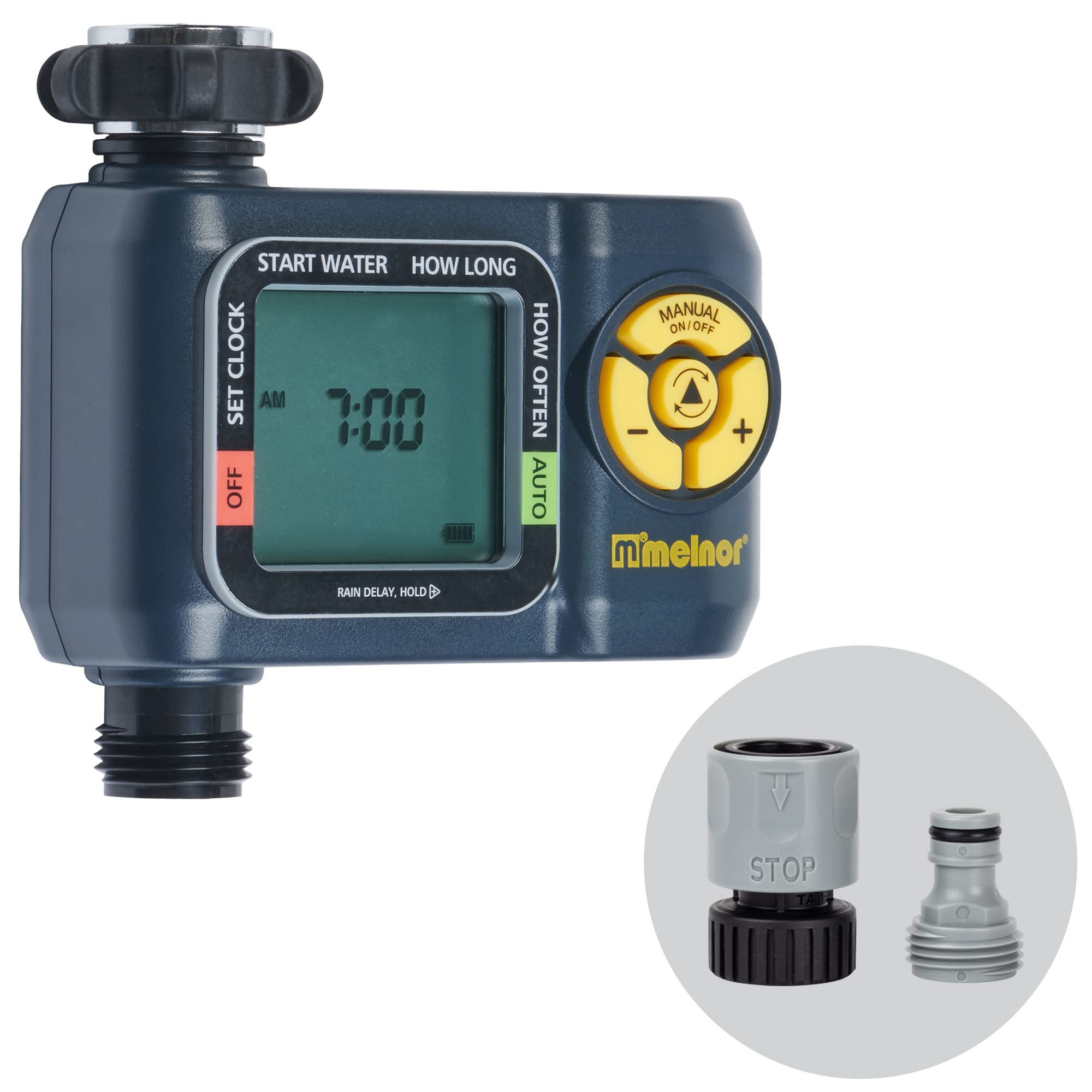 Front view of Melnor AquaTimer with intuitive controls for precise watering.