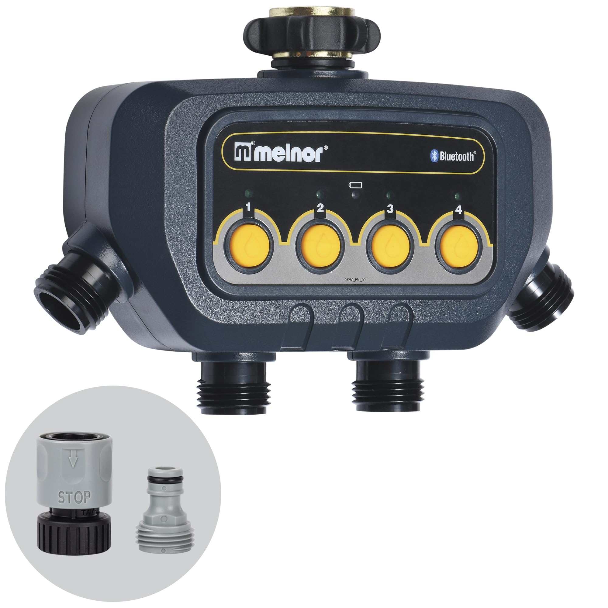 Melnor Bluetooth water timer with four zones, front view