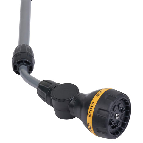 Melnor extension wand extended to reach distant flower beds and shrubs