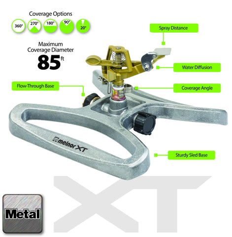 Sturdy metal base keeps the sprinkler steady during watering sessions.