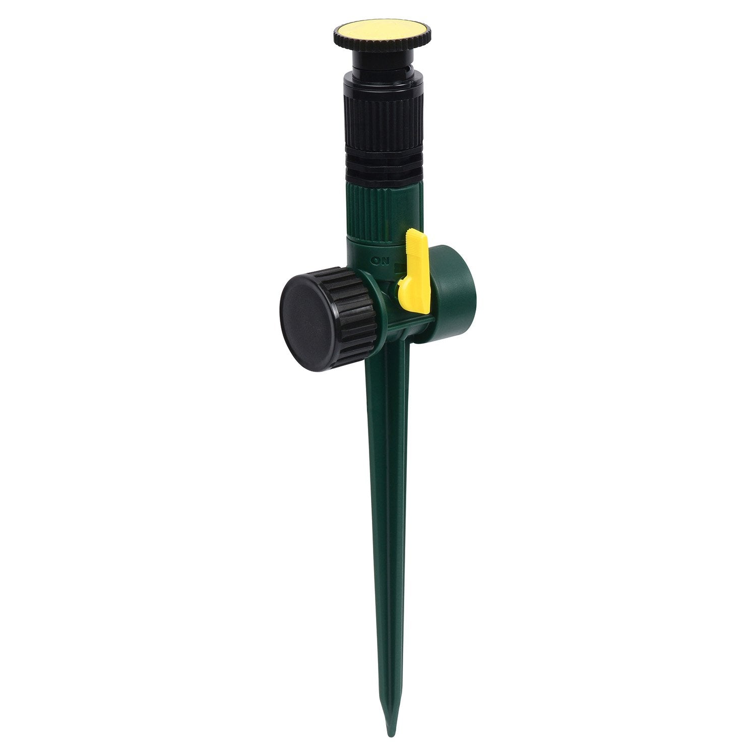 Melnor sprinkler on a spike with integrated flow-control for precise watering