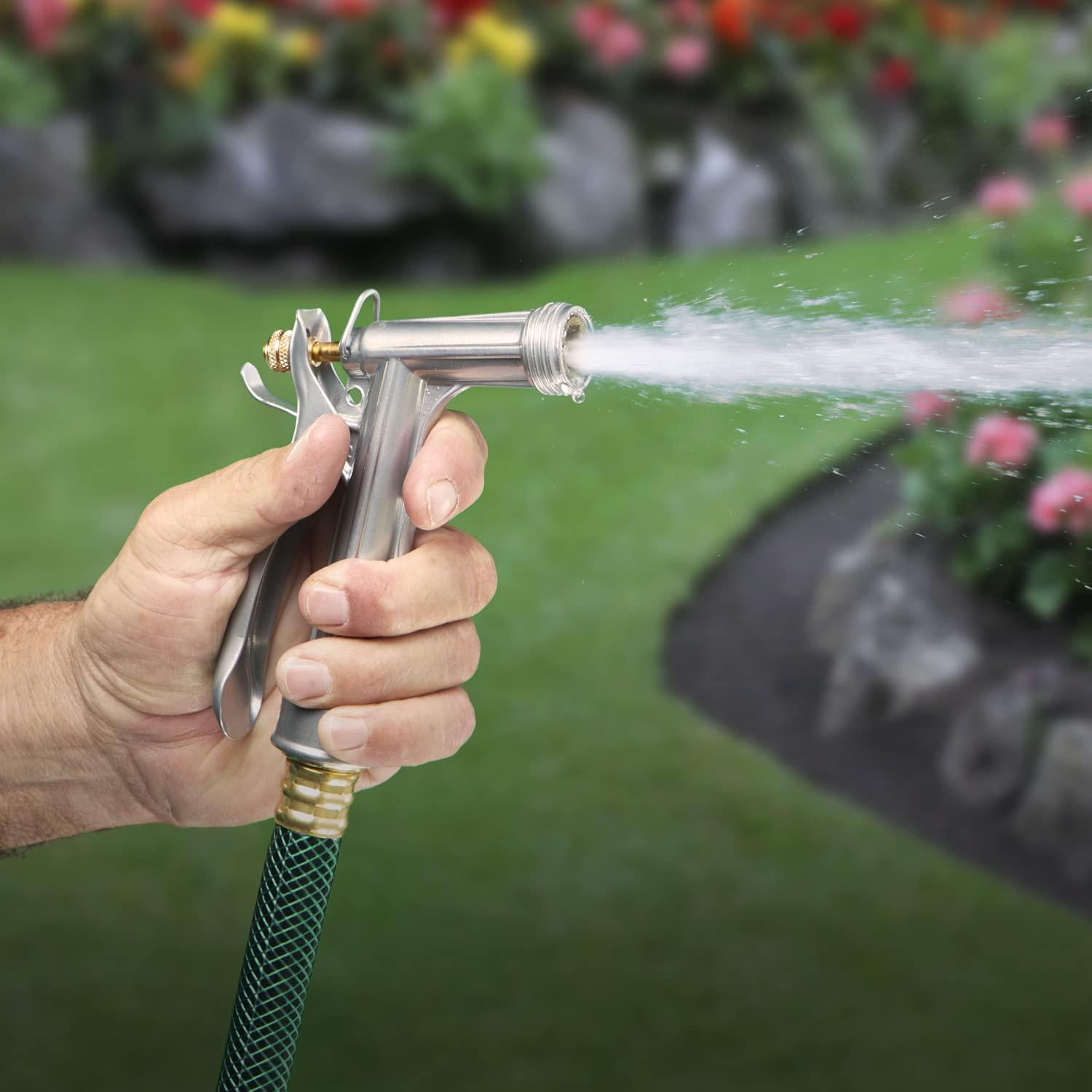 Melnor rear-trigger flow control allows precise water output on demand.